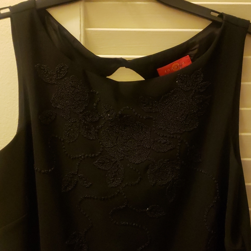 Sangria Sleveless Black Dress with beading